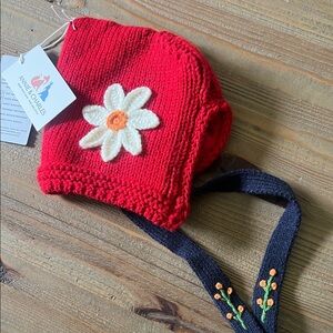 Annie & Charles Austrian Knitted Bonnet with Flower Tirol
